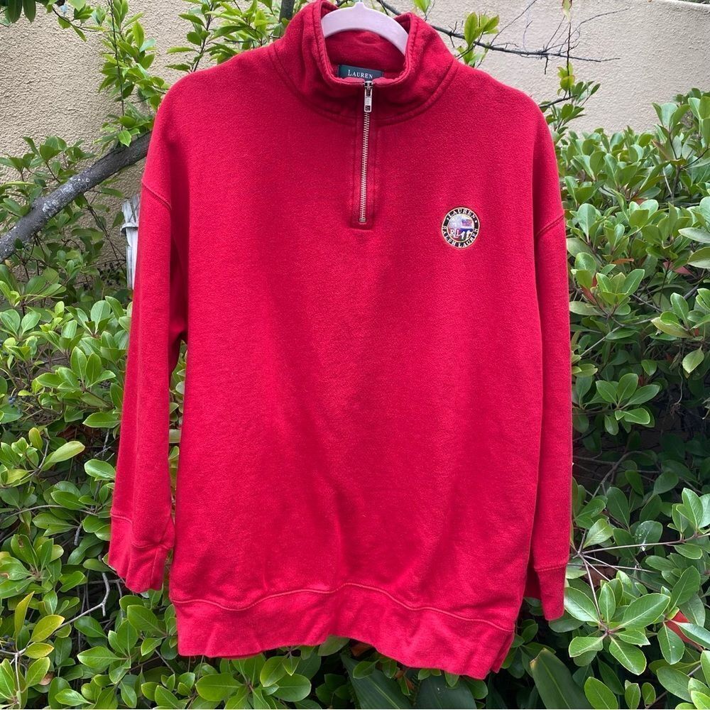 🧥Ralph Lauren Red Qtr Zip pullover jacket/sweatshirt Size Small